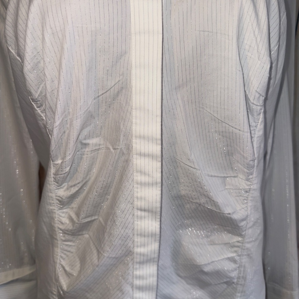 Lane Bryant White & Silver Metallic Stripe Button Up shirt, Women’s 14/16​​ - Picture 3 of 10